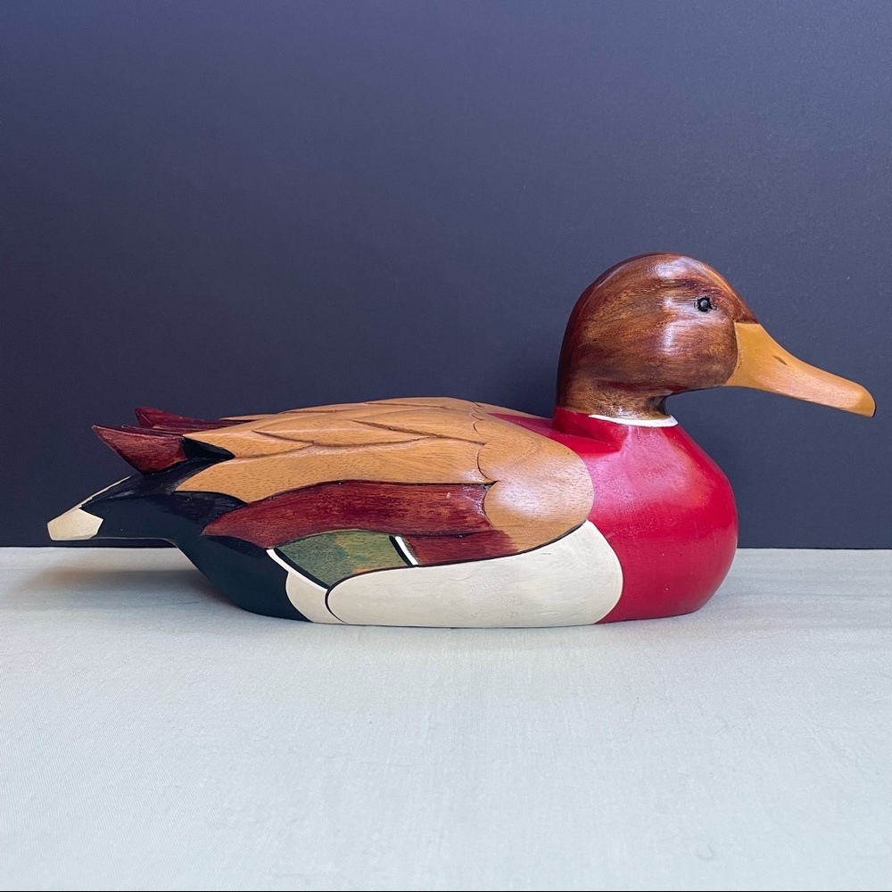 Wooden hand painted duck figurine
